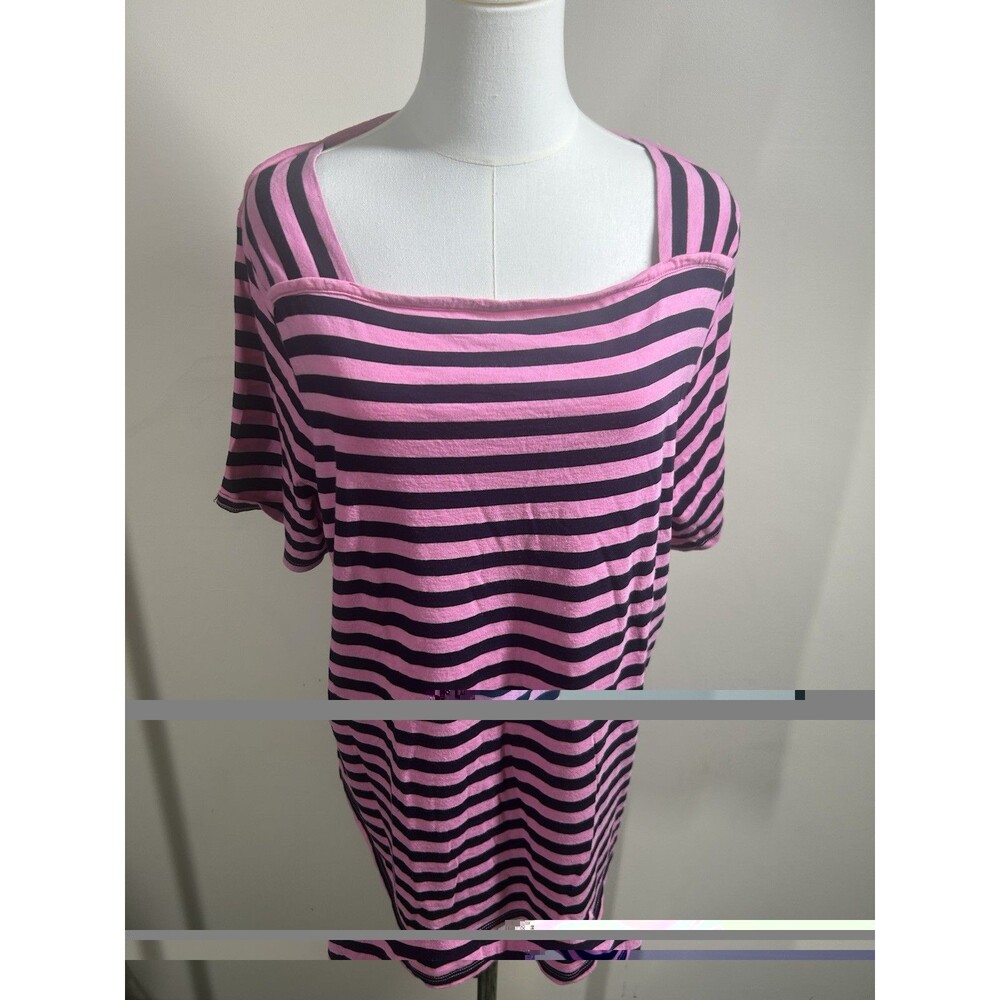 Talbots Women's Pullover Plus 2X Pink Black Striped Short Sleeves 241